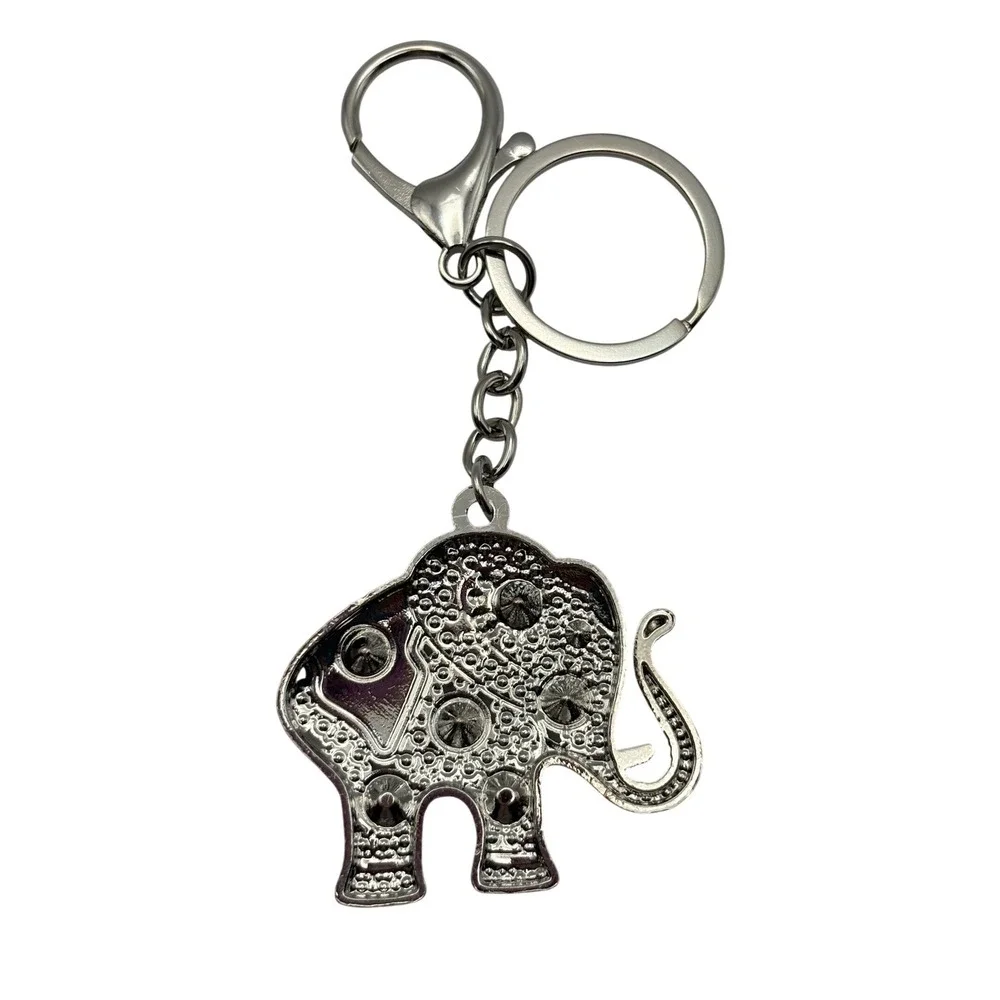 Elephant Keychain OS Silver Rhinestone Crystal Charm Accessory Bag Tag Bling New
